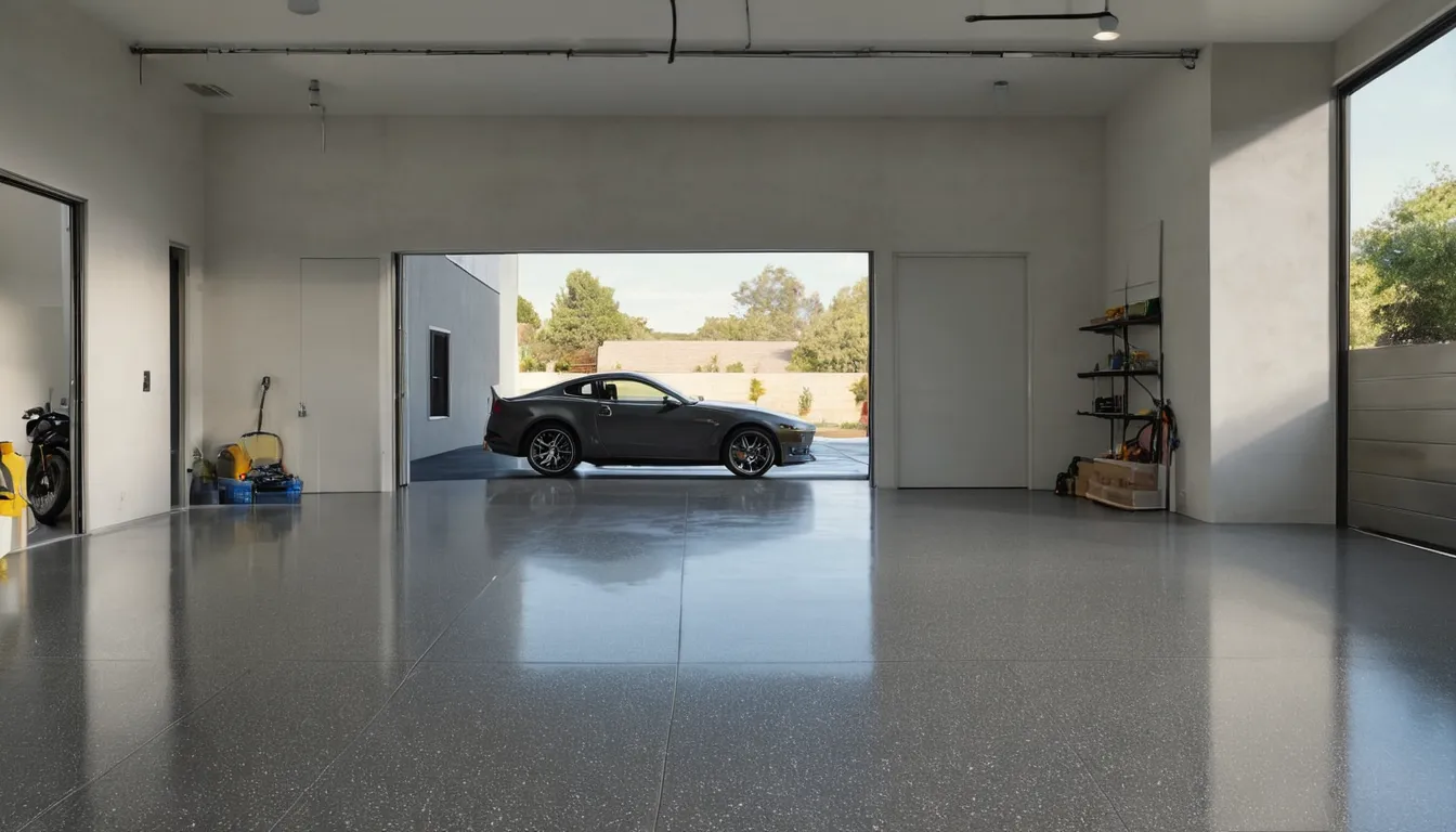 A clean, newly coated garage floor in a Delray Beach home